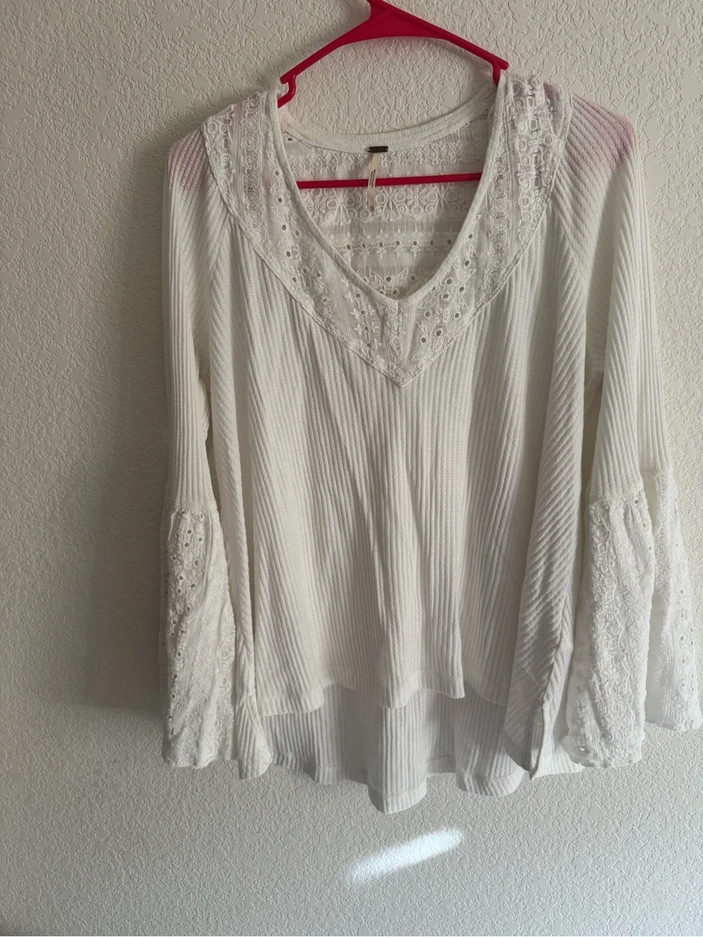 Free People Ivory Thermal Lace Bell Sleeve Boho Tunic Top XS